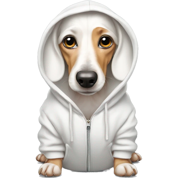 White dachshund in hoodie emoji