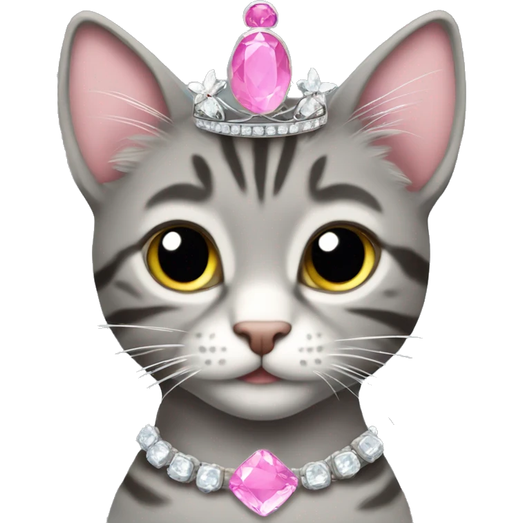 gray tabby wearing pink gem tiara emoji
