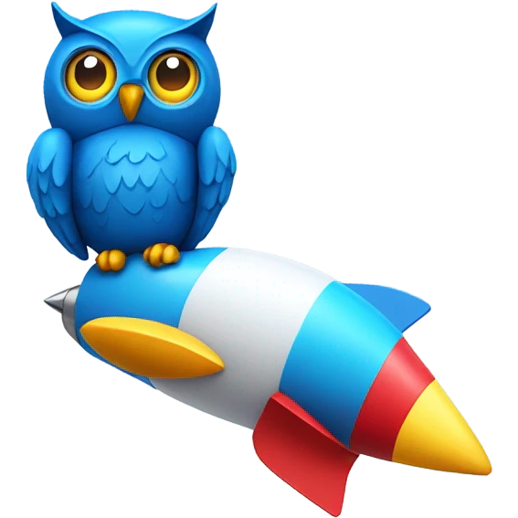 Blue owl with rocket emoji