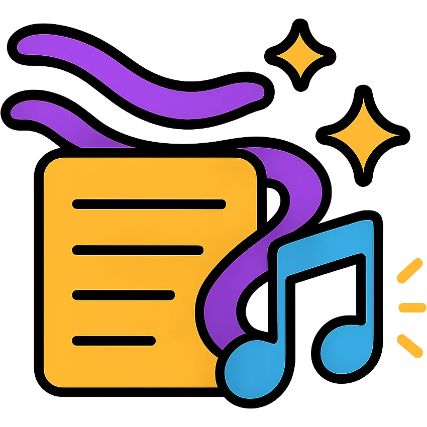 icono de lista de reproducción con líneas galácticas y nota musical, líneas con flujo animado púrpura, nota musical con resplandor animado emoji
