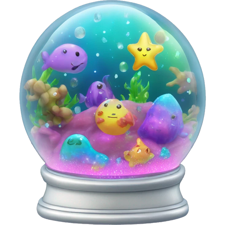 Kawaii rainbow neon bedazzled bean in an under the sea snow globe  emoji