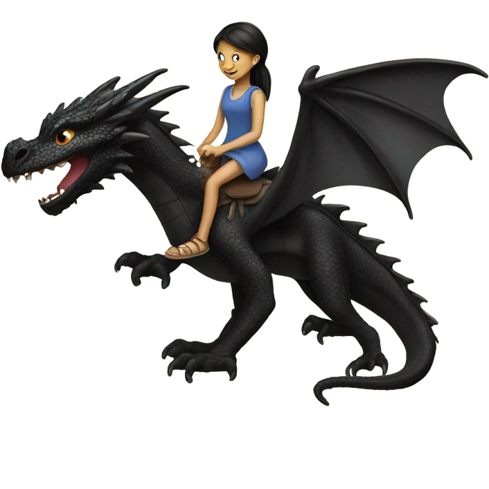 Black Dragon with girl riding it  emoji