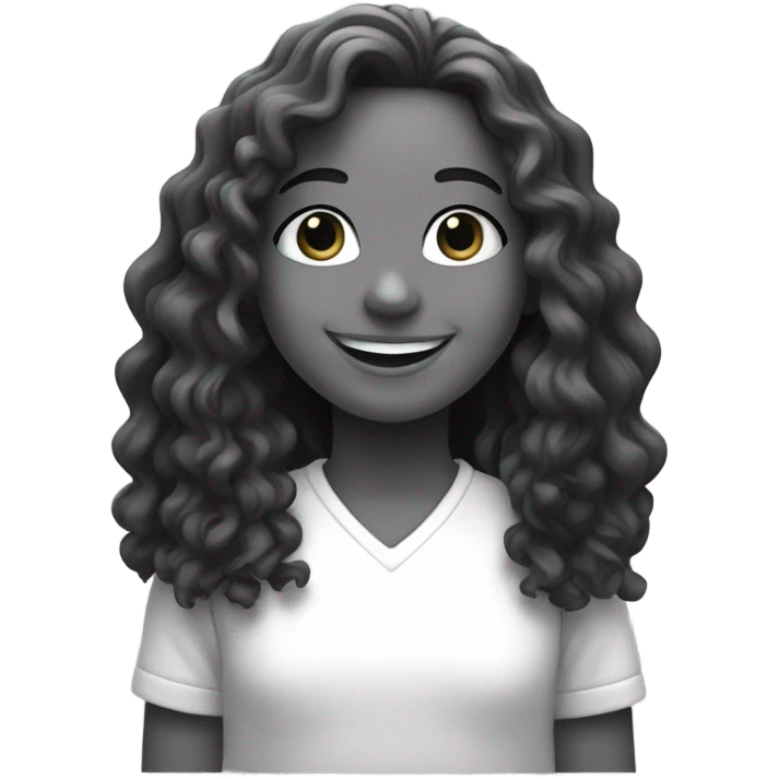 smiling girl in monochrome with long curly hai emoji