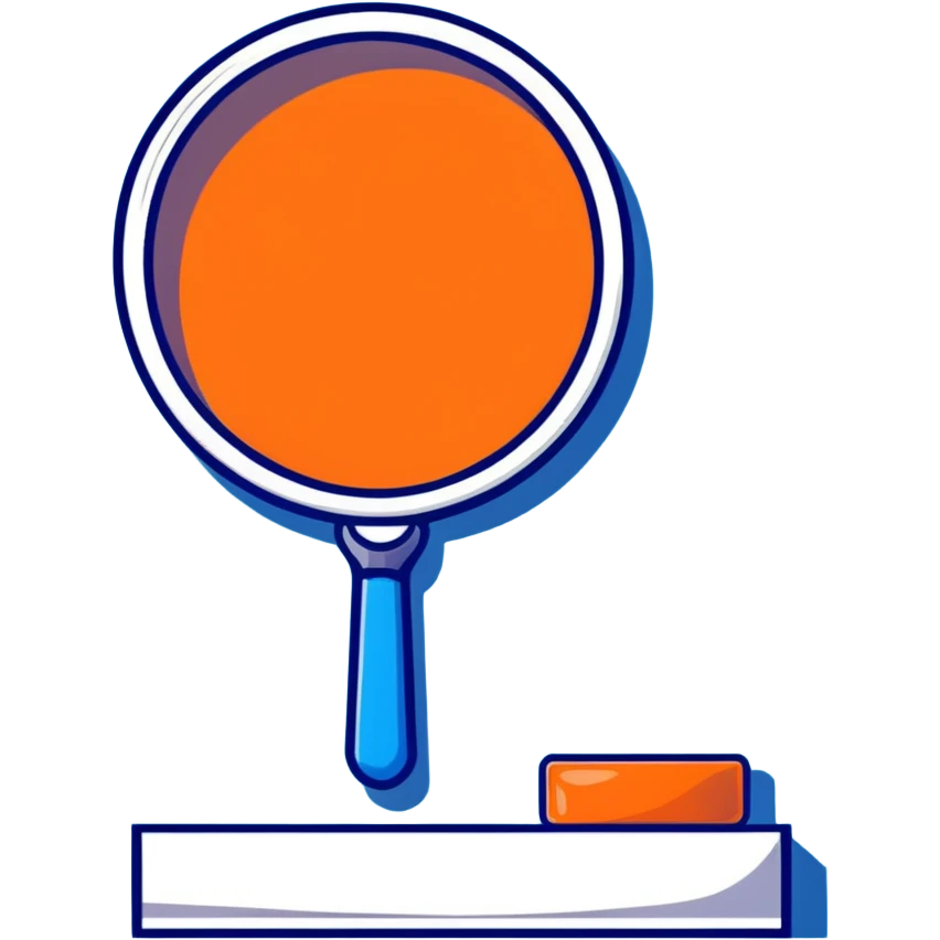 front view magnifying glass over empty orange beauty product shelf searching emoji