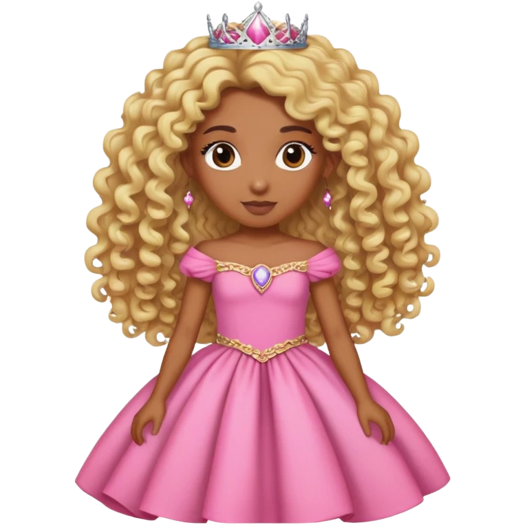 Brown skin princess with blonde curly long hair pink dress  emoji