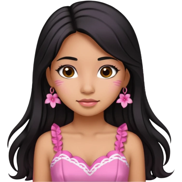 Hawaiian girl with black hair with pink highlights in hair with long hair with a sugar pink dress emoji