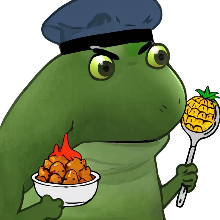 General tso chicken inside of half a cut open hollow pineapple  emoji
