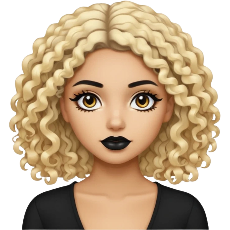 Pale Latina beauty, pretty baddie, black eyeliner, split dye leftside blonde rightside black curly hair emoji