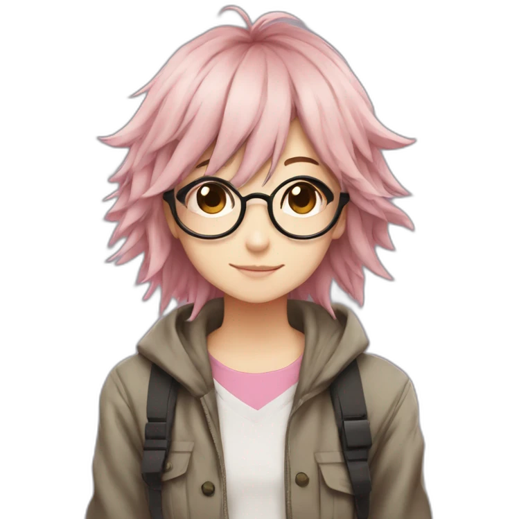 An otaku girl with brown hair from Bakugou and pink glasses emoji