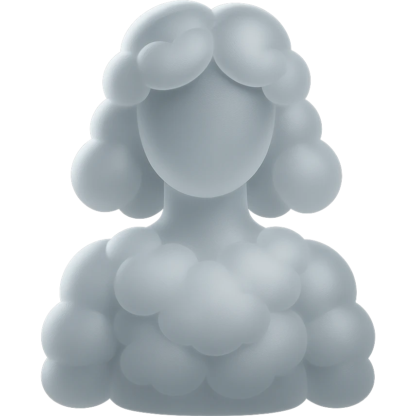 shoulder length, person composed of white convex clouds, front view, matte glass style emoji