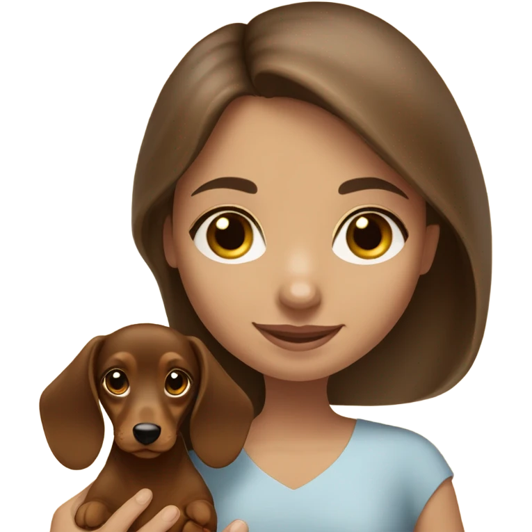 Brunette long hair light tan girl with  dachshund puppy emoji