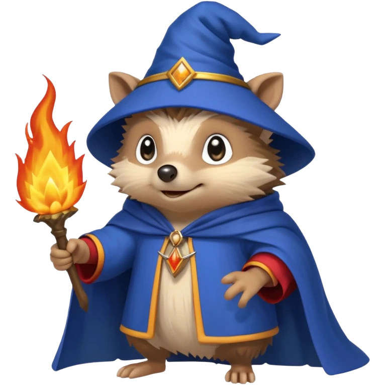 wizard hedgehog summons fire in one hand blue cape emoji