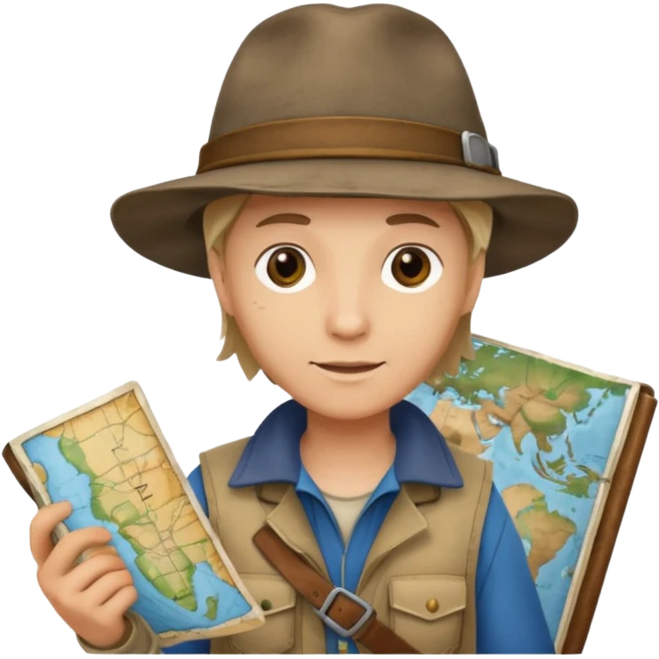 explorer with map, hold on the hand. emoji