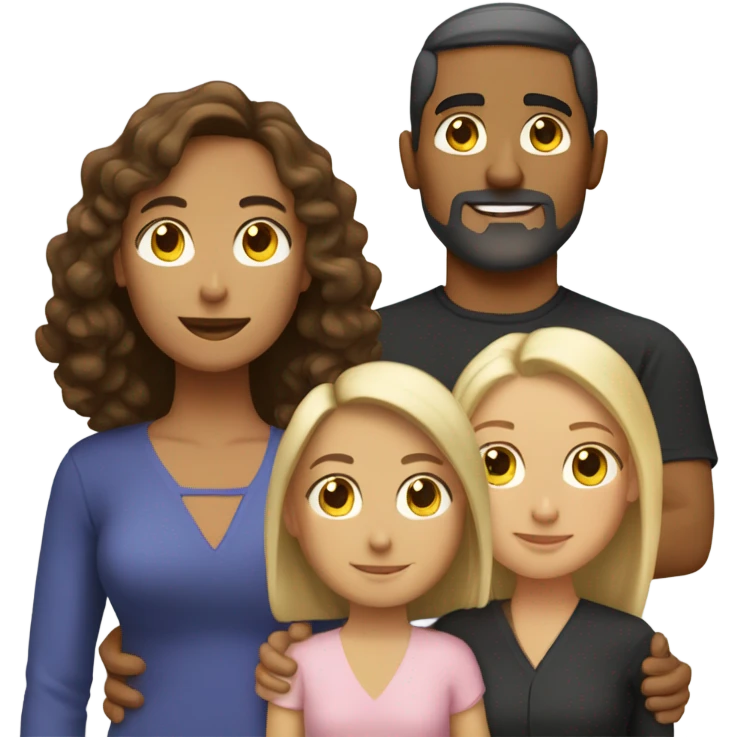 Puerto rican beard short brown hair  husband with blond long hair wife and brown long hair daughter Family  emoji