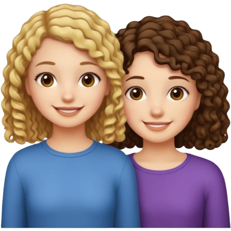 Best friends short straight hair girl and long curly hair girl emoji