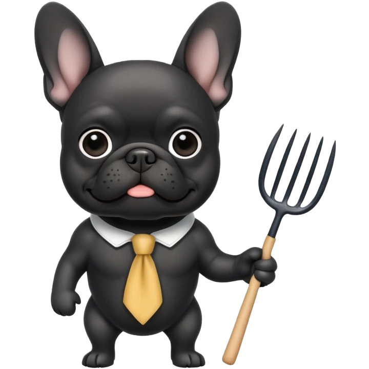 Black French bulldog holding a pitchfork emoji