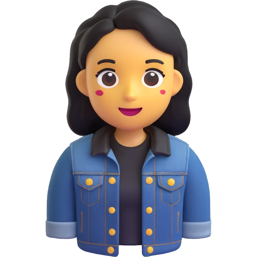 Create a highly realistic Microsoft 3D Fluent emoji based on the reference photo, preserving all facial details with maximum likeness and detail. The skin should be perfectly clear with no pimples or mustache. The emoji should be wearing a black denim jacket. emoji