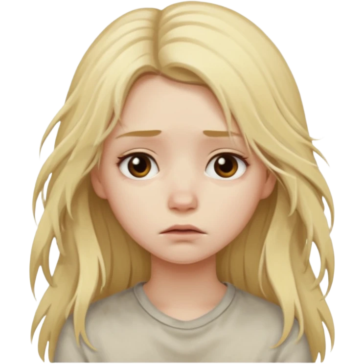 blonde girl, with long messy hair, and sad look emoji