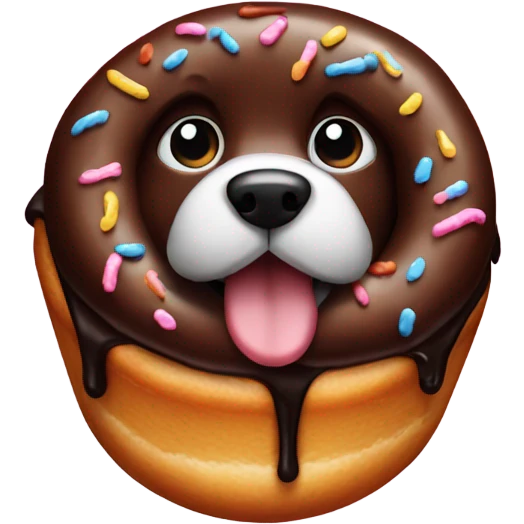 chocolate doughnut but the icing is a dog emoji