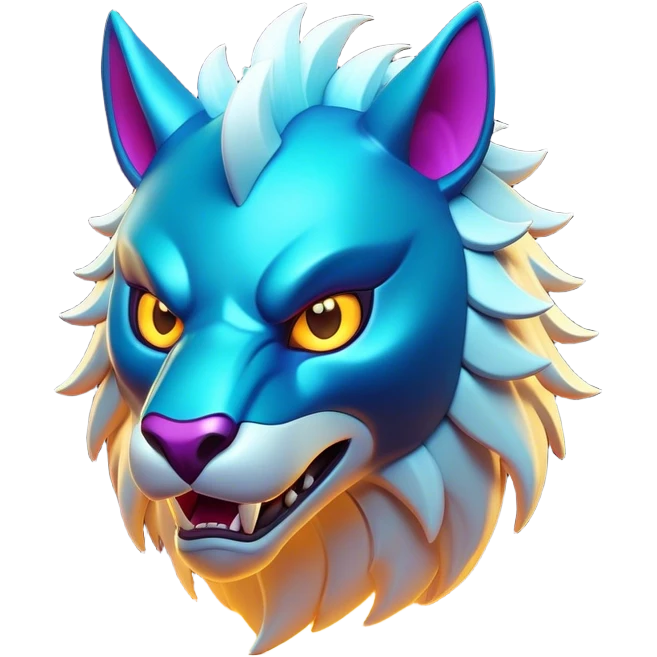 Clash of Clans aesthetic: Cinematic fierce Beast Emoji, rendered in a 3D vector-style similar to standard emojis with minimal shading and bold, simplified shapes. A compact, isometric mythical creature with wild, majestic features and fierce yet endearing eyes, softly glowing with a primal enchanted charm. Simplified yet unmistakably iconic, highly detailed and consistent, glowing with a soft radiant shine and high polish. Stylized with a touch of mythical wildness and a soft glowing outline, capturing the essence of a legendary beast with a friendly, playful allure! emoji