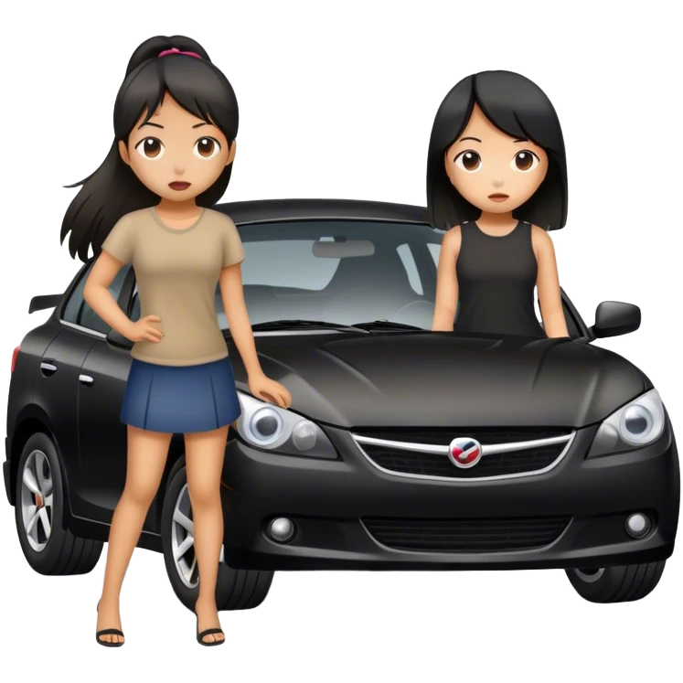 two asian girls broken black car emoji