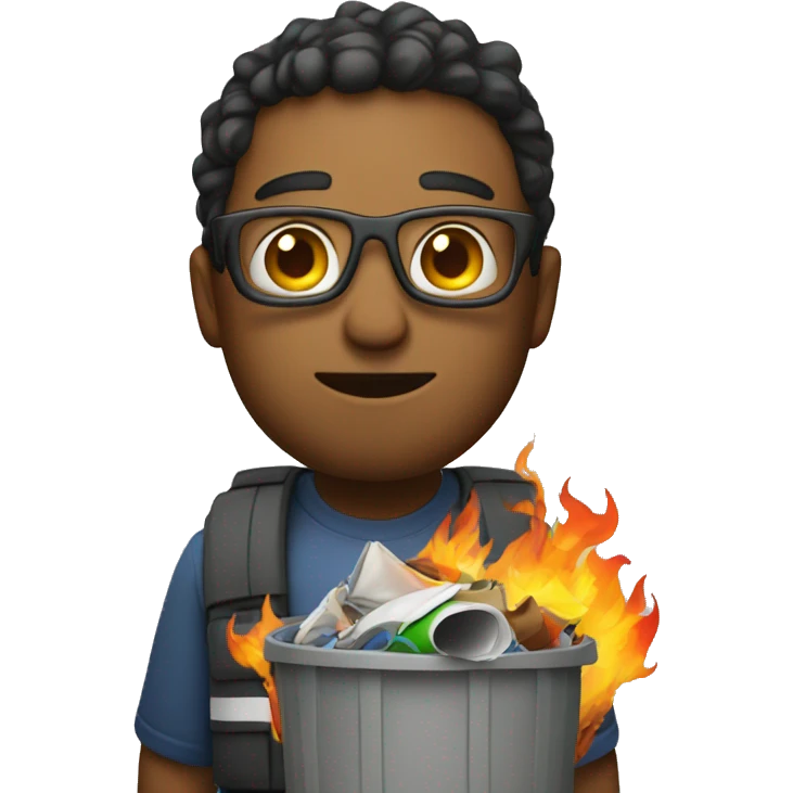 a software engineer holding a flaming pile of trash emoji