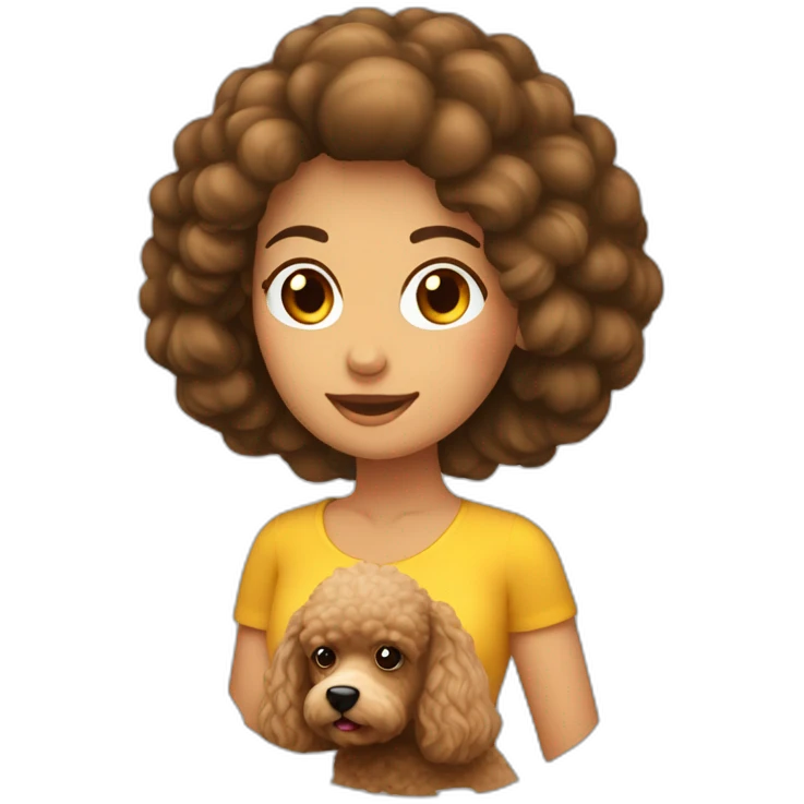 mujer pelo largo castaño abrazando una poodle emoji