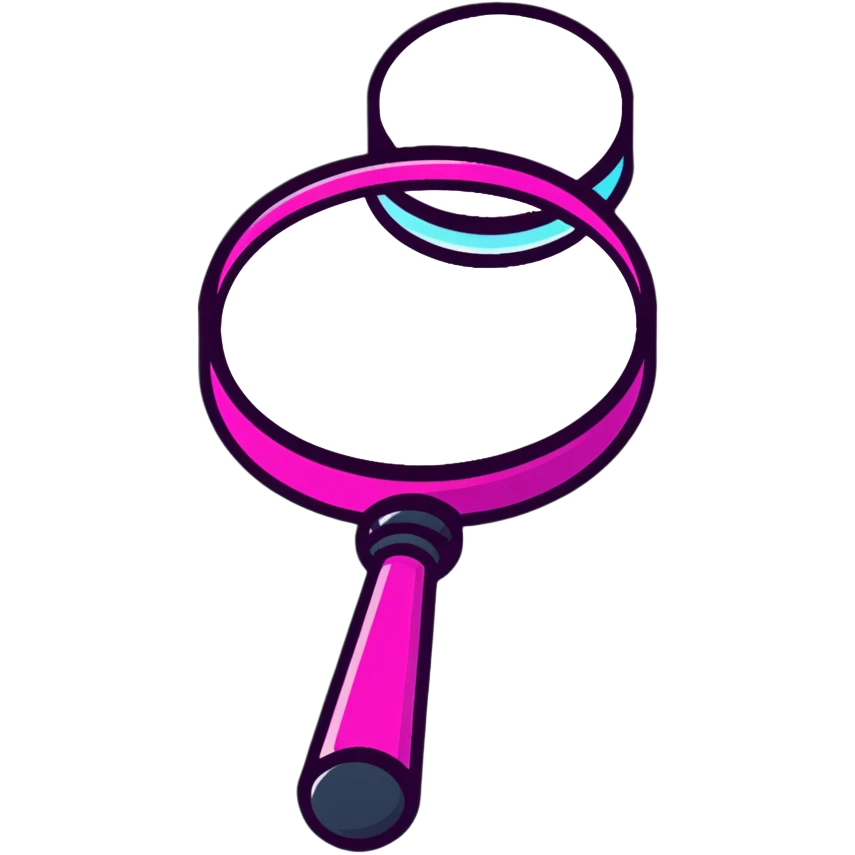 magnifying glass, transparent glass with bright pink gradient from #FF335F to #FF99AA, highlights, minimalistic emoji