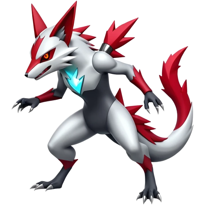 Modern Cyber Zangoose-Zoroark-Fakémon-creature, full body emoji