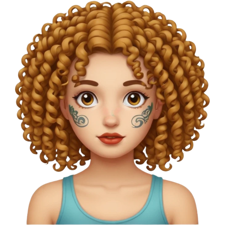 curley hair tattoo girl, full on face. emoji