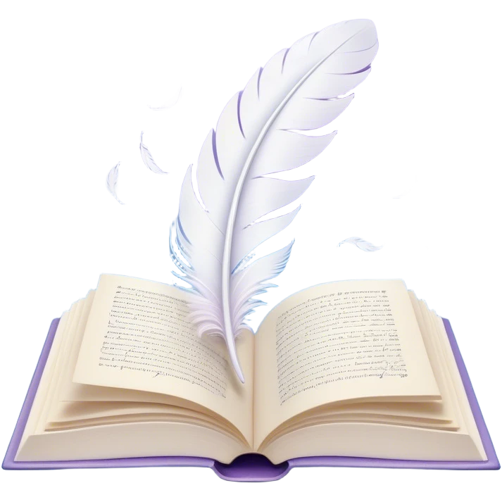 Create a delicate and poetic emoji representing poetry. The design should feature several elegantly flying pages with poetic lines written on them. The pages should appear light and flowing, almost as if being carried by the wind. Include a white feather gently resting on the pages, symbolizing creativity and inspiration. Use soft, pastel tones like light blues, purples, and creams to give it a dreamy, artistic feel. The design should feel ethereal and whimsical, capturing the essence of poetry. Make the background transparent. emoji
