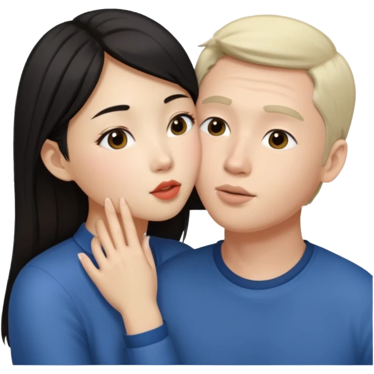 Asian girl kisses white guy emoji