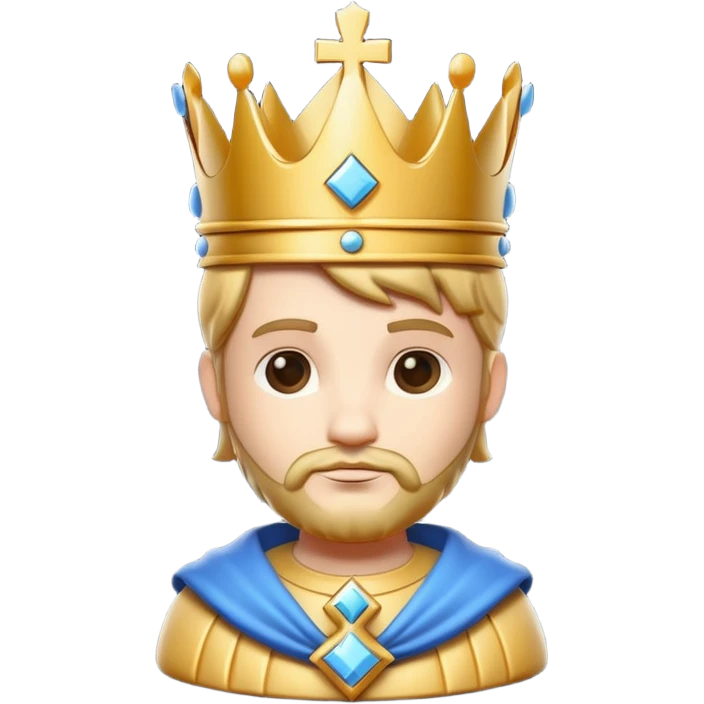 
cute chess king character icon, royal king crown, cross detail on top, 3D cartoon, glossy material, soft shadow, mobile game icon style, centered, clean background, no text, no watermark
 emoji