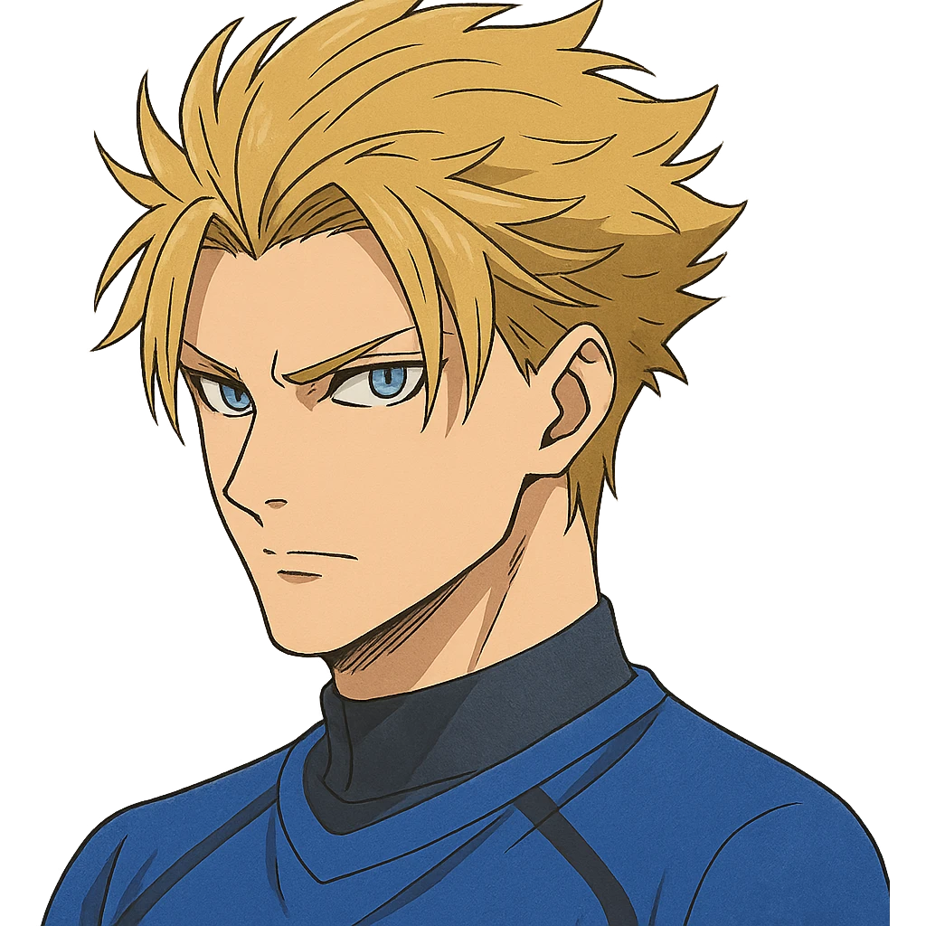 Kaiser from Blue Lock, anime style, detailed hair and sharp eyes emoji
