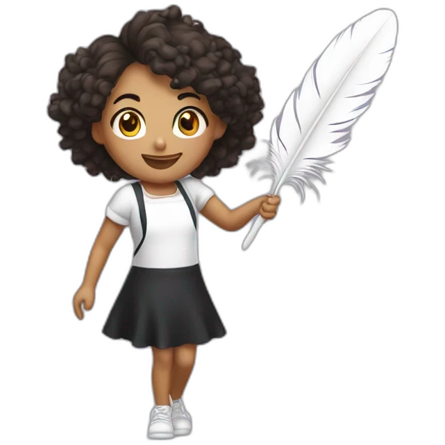 a girl in a white T-shirt and a black apron dances with a feather depilator emoji