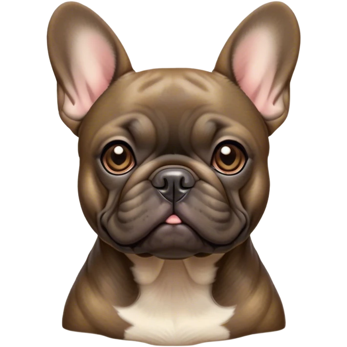 Cinematic Noble Brindle French Bulldog Portrait Emoji, Poised and regal, with a compact, muscular build and a sleek, well-groomed brindle coat accented by subtle fawn highlights, deep-set soulful dark eyes, Simplified yet sharp and sophisticated features, highly detailed, glowing with a soft, dignified glow, high shine, intelligent and determined, stylized with an air of authority, focused and attentive, soft glowing outline, capturing the essence of a watchful and confident companion, so majestic it feels as though it could strut out of the screen with effortless authority! emoji