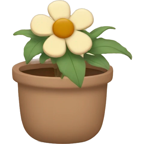 there is a pot in pastel brown colors and a flower in it emoji