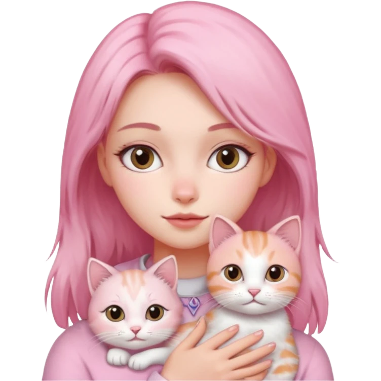 Девочка с кошкой в розовом emoji