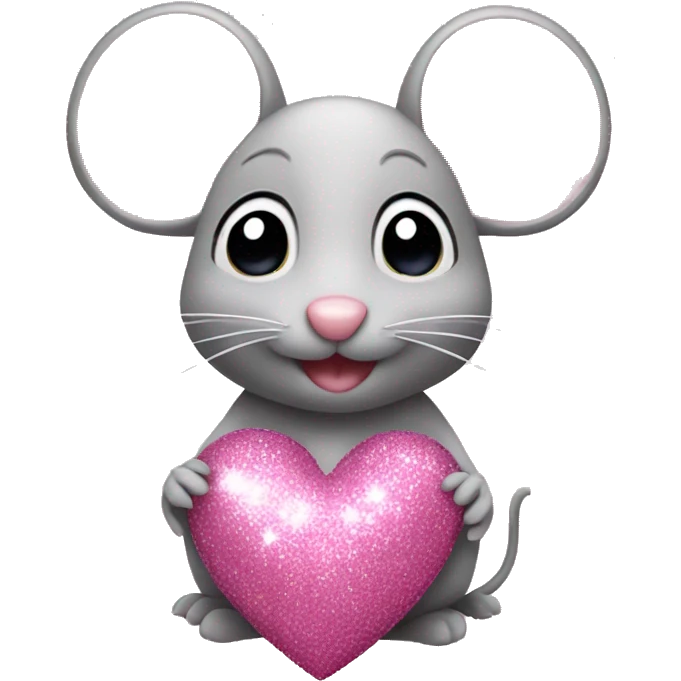 Mouse holding a pink glitter heart emoji