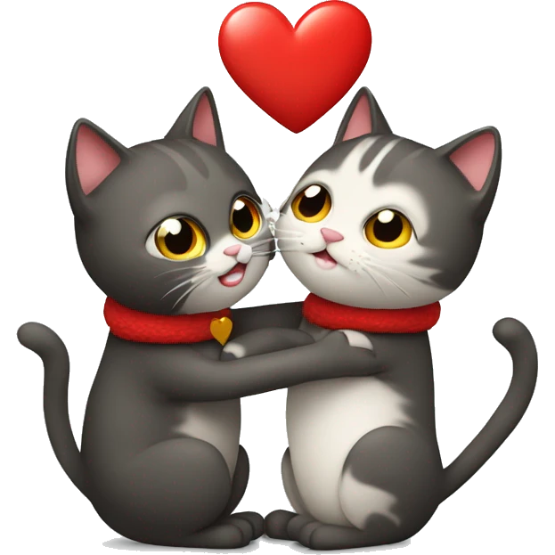 Two cats who are hugging each other and a red heart is on top of them emoji
