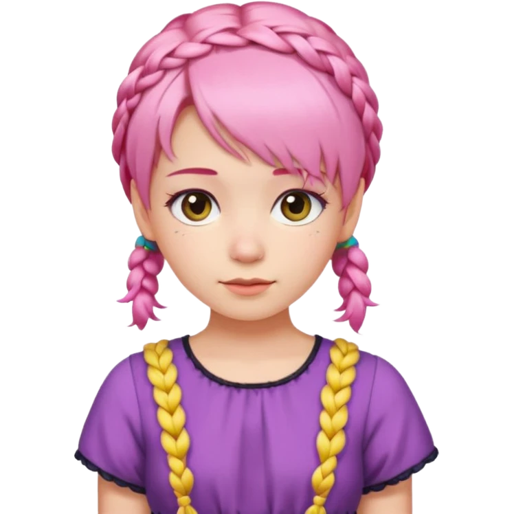 Young woman, short pink hair with braids on both sides, cute style emoji