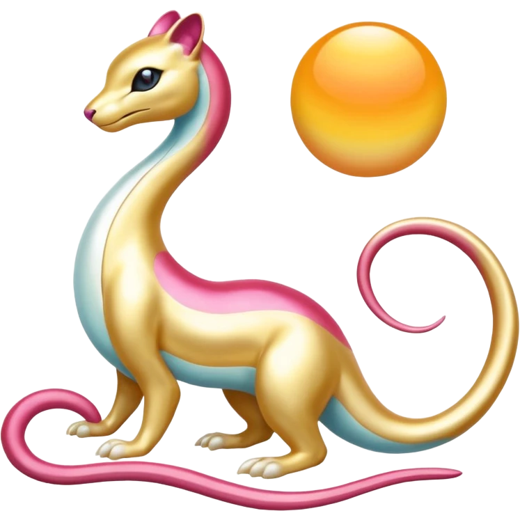 Shiny Pearl-Gold Sunset-Tinted Luxurious Elegant Smooth Milotic-Liepard-hybrid-Fakémon-creature (full body) emoji