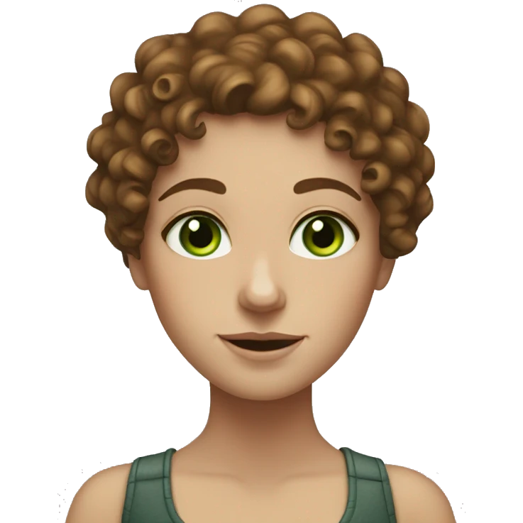 white girl with curly brown hair, freckles, and green eyes  emoji