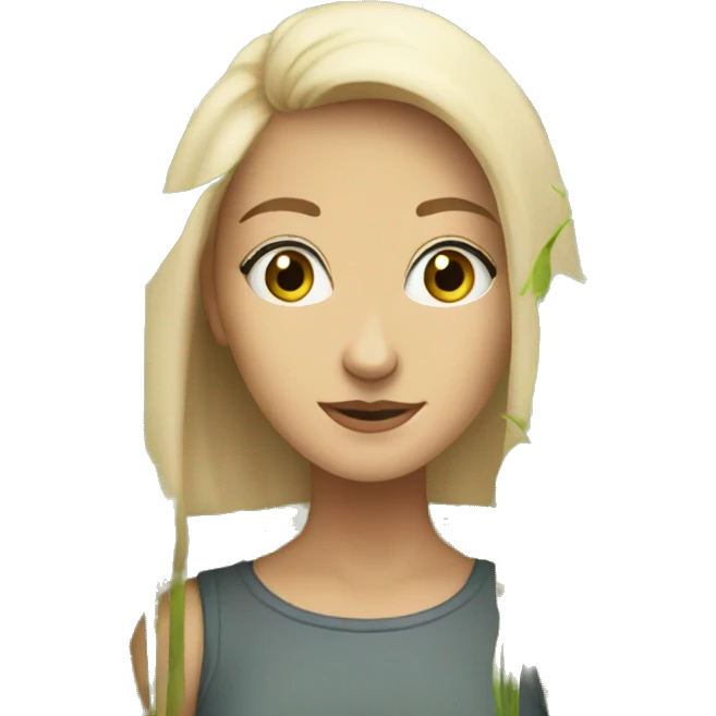 white woman looking out of tall weeds which are taller than she is emoji