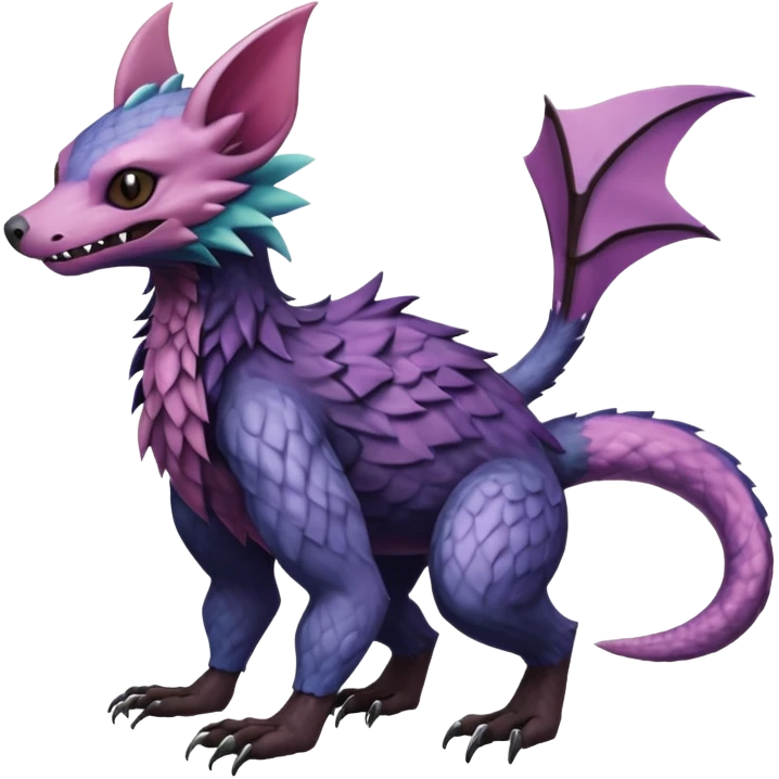 Realistic scaly swampy elemental detailed Colorful Trico-Noibat-Crobat-Swoobat-Sergal-Furret-Ferret-Wolverine-Vernid-furry-fursona-fusion-Fakemon-animal-hybrid-creature, full body emoji