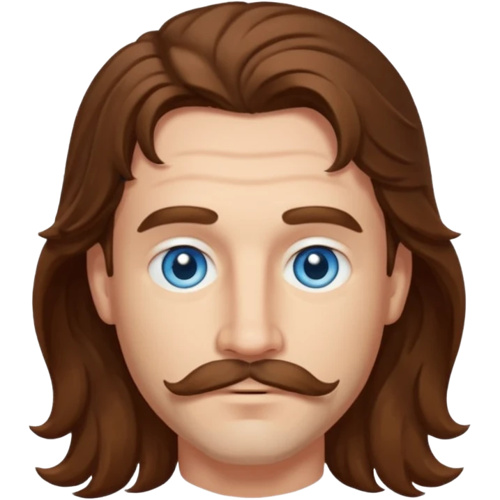 Benson Boone (b.2002) with blue eyes, brown long wavy hair and thin mustache emoji