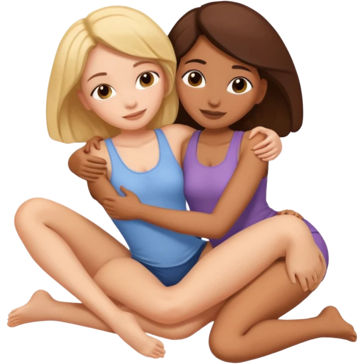 two women lying down full body on top of each other wrapped around each other  emoji