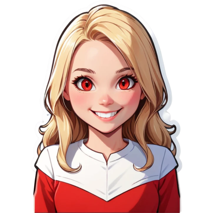 Woman, blonde hair, red eyes, white skin, smile emoji
