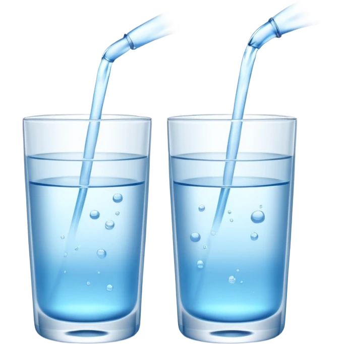 3D illustration of two glasses of water — cold ❄️ and hot 🔥. Particles dissolving faster in hot water, slower in cold. Minimalist, clean, bright, modern 3D icon style. emoji