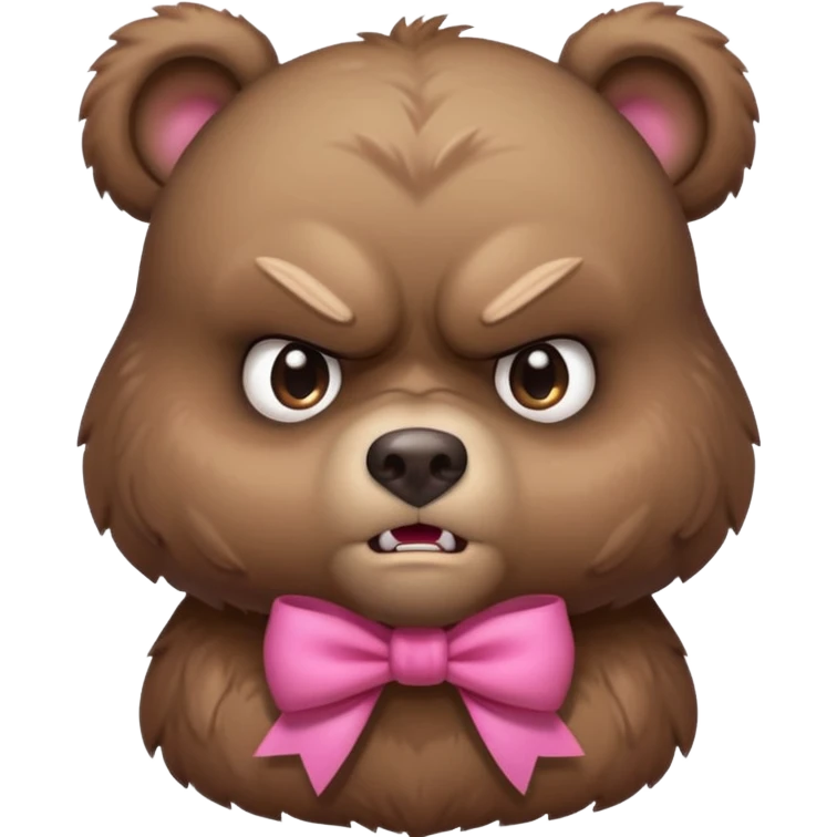 adorable angry bear, bust up, wearing a pink bow emoji